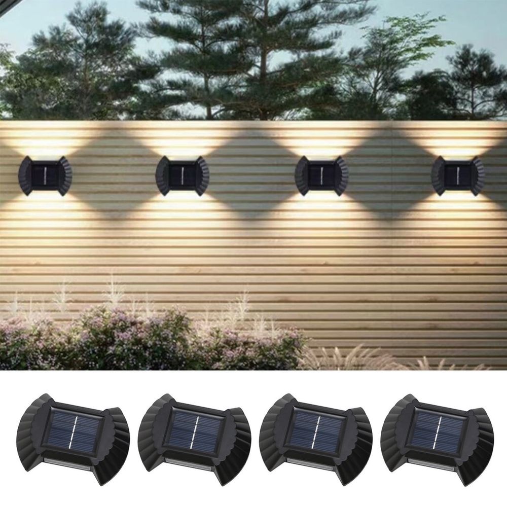 Solar Wall Lights 4 Pack, Warm Light Outdoor Up and Down Sconce, IP65 Waterproof ABS Plastic, Solar Powered for Patio Yard Garden Porch Driveway Walkway Decor