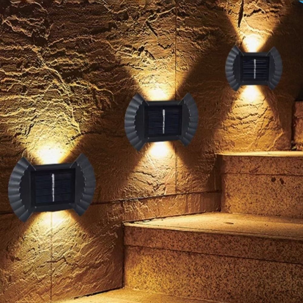 Solar Wall Lights 4 Pack, Warm Light Outdoor Up and Down Sconce, IP65 Waterproof ABS Plastic, Solar Powered for Patio Yard Garden Porch Driveway Walkway Decor
