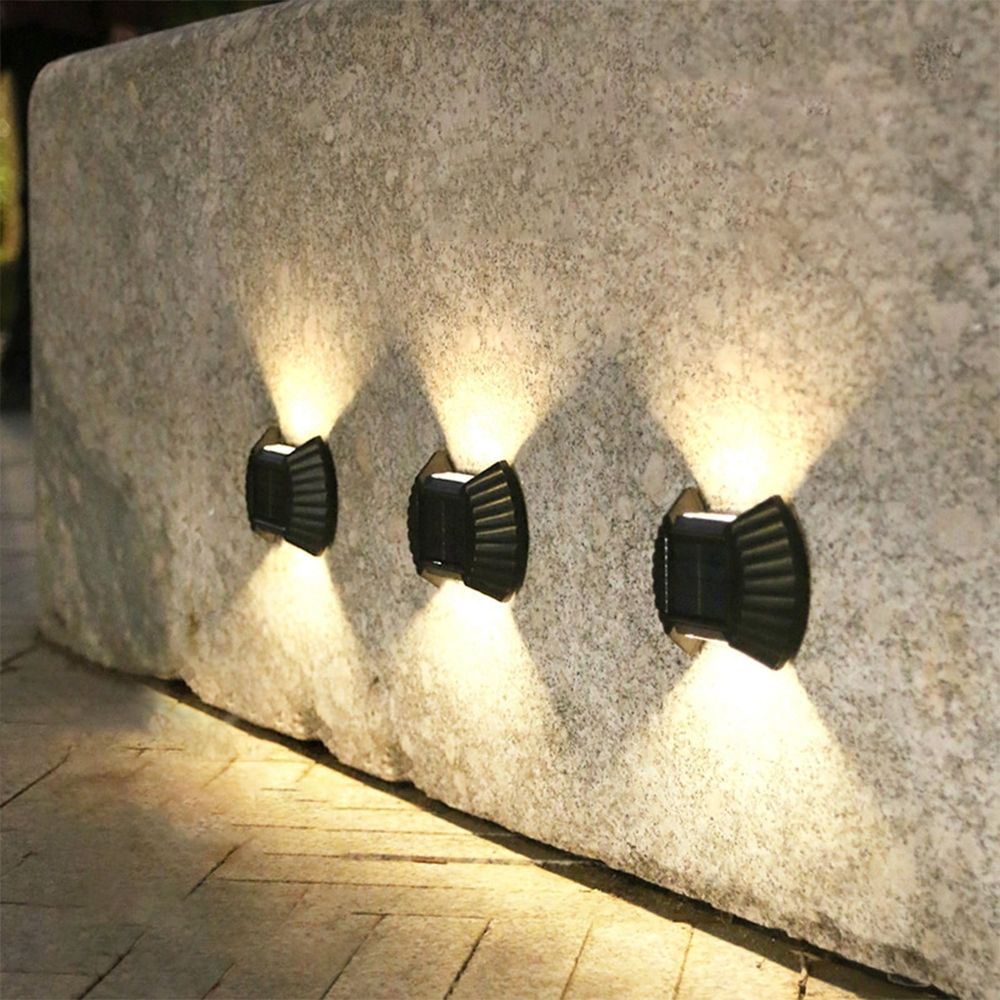 Solar Wall Lights 4 Pack, Warm Light Outdoor Up and Down Sconce, IP65 Waterproof ABS Plastic, Solar Powered for Patio Yard Garden Porch Driveway Walkway Decor