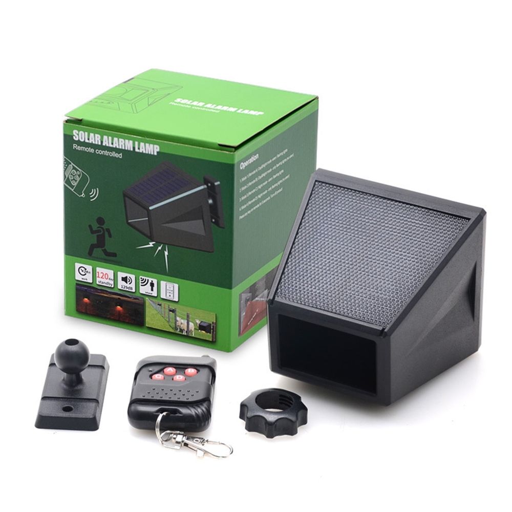 Outdoor Motion Sensor Alarm with Remote Control, IP65 Waterproof Solar Powered Alarm Light, 129dB Siren and Flashing Red LED for Farm Pond Driveway, 5 8m Sensing Distance