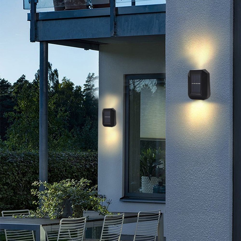 Black Solar Wall Sconce Light 2 Pack Warm Light IP65 Waterproof Outdoor Up Down Lighting for Courtyard Patio Porch Yard Garden Decor