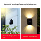 Black Solar Wall Sconce Light 2 Pack Warm Light IP65 Waterproof Outdoor Up Down Lighting for Courtyard Patio Porch Yard Garden Decor