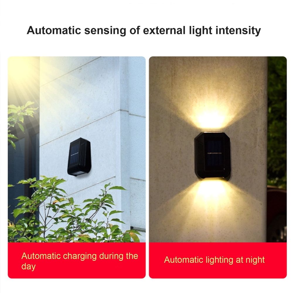 Black Solar Wall Sconce Light 2 Pack Warm Light IP65 Waterproof Outdoor Up Down Lighting for Courtyard Patio Porch Yard Garden Decor