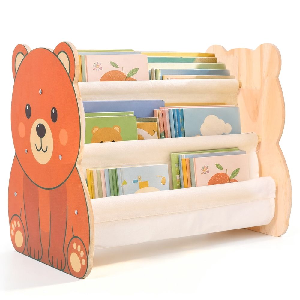 Double Sided Kids Bookshelf, Kid Friendly Low Height Structure, for Baby Nursery Room, Playroom Classroom or Bedroom Storage Organizer