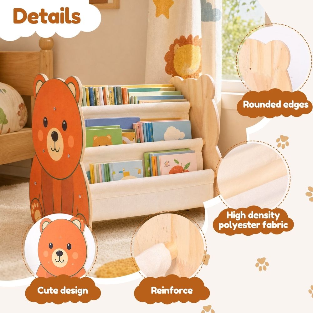 Double Sided Kids Bookshelf, Kid Friendly Low Height Structure, for Baby Nursery Room, Playroom Classroom or Bedroom Storage Organizer