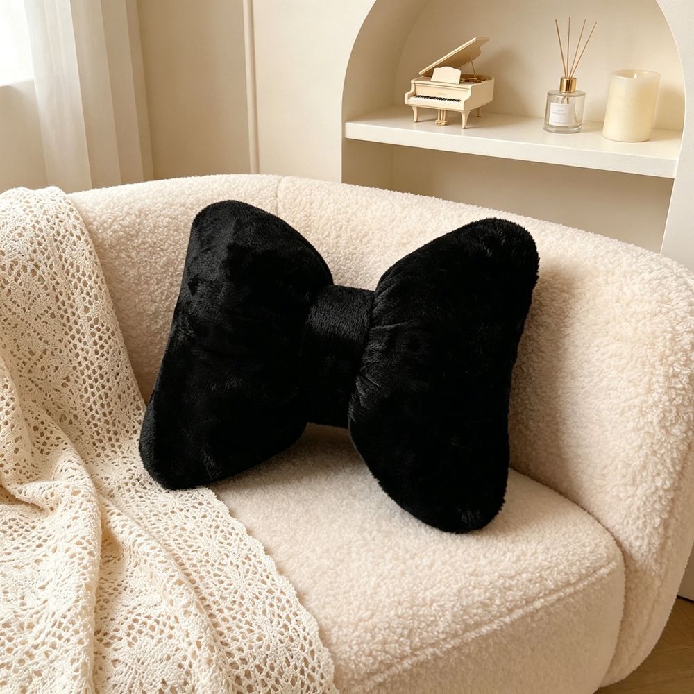 Decorative Throw Pillow with Bowknot, Soft Plush Lumbar Support Cushion, Versatile for Sofa Couch Bed, Machine Washable, Includes 1 Throw Pillow, for Living Room Bedroom Home Decor