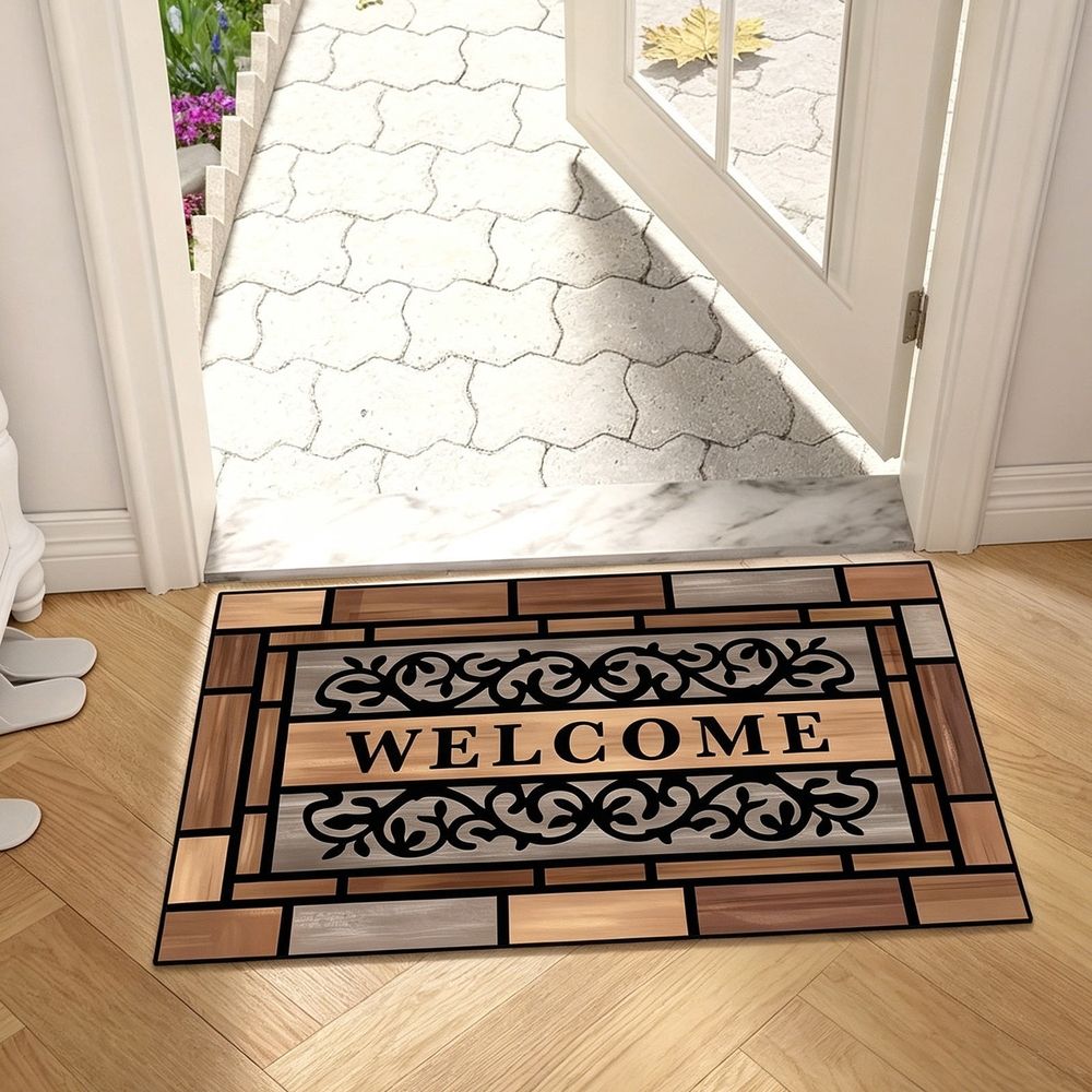 Decorative Brick Pattern Polyester Doormat, Non Slip Indoor Outdoor Rug, Low Pile Entry Mat, Machine Washable, 15.74x23.62 Inches, for Front Door Entrance