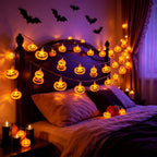 Orange Halloween Lights, 1.5M 10 Light Plastic String Lights, Warm Yellow Glow, Battery Operated, Waterproof Battery Box, Indoor Outdoor Use, for Halloween Decorations Party