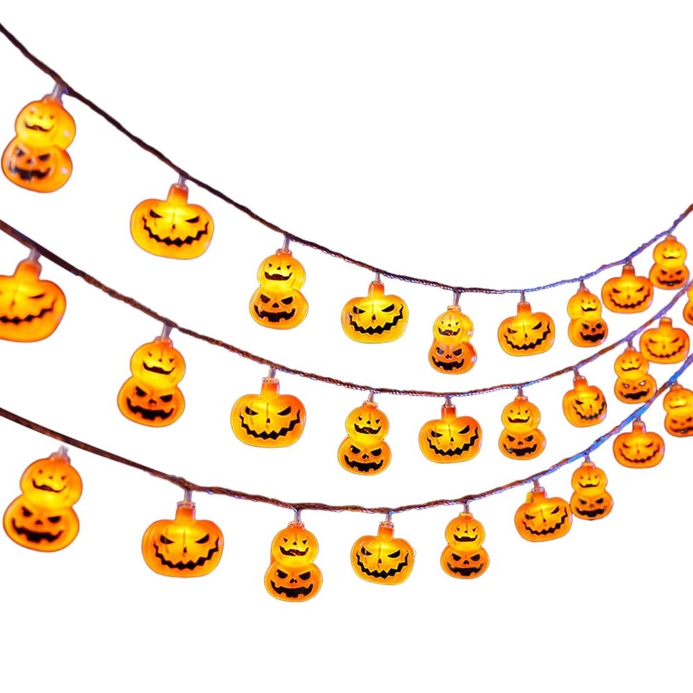 Orange Halloween Lights, 1.5M 10 Light Plastic String Lights, Warm Yellow Glow, Battery Operated, Waterproof Battery Box, Indoor Outdoor Use, for Halloween Decorations Party