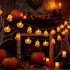 Orange Halloween Lights, 1.5M 10 Light Plastic String Lights, Warm Yellow Glow, Battery Operated, Waterproof Battery Box, Indoor Outdoor Use, for Halloween Decorations Party