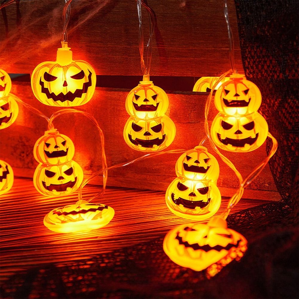 Orange Halloween Lights, 1.5M 10 Light Plastic String Lights, Warm Yellow Glow, Battery Operated, Waterproof Battery Box, Indoor Outdoor Use, for Halloween Decorations Party