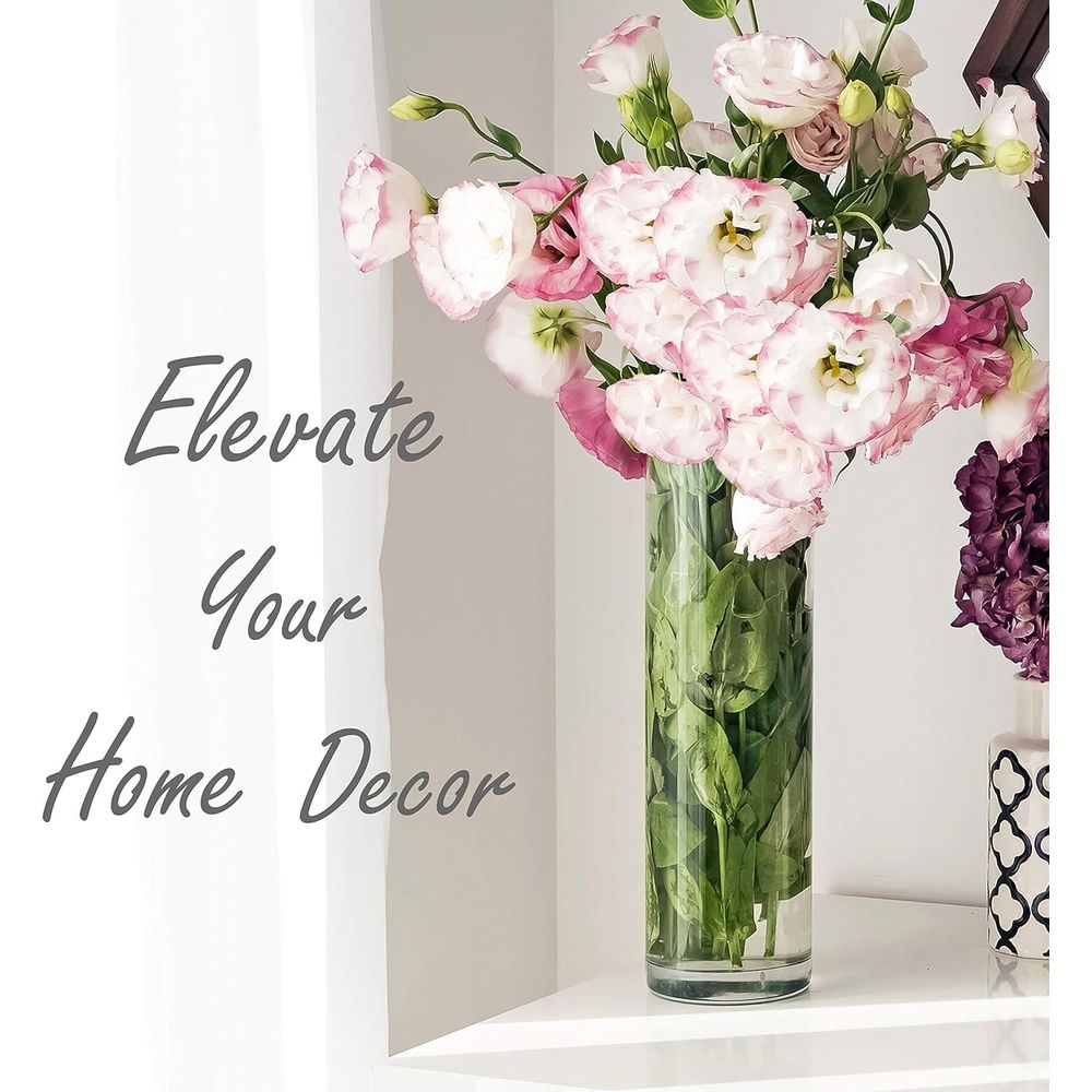 Clear Glass Cylinder Vase| Glass Flower Vase Centerpieces | Candle Holder for Wedding Centerpiece, Party Event, Home Office Decor