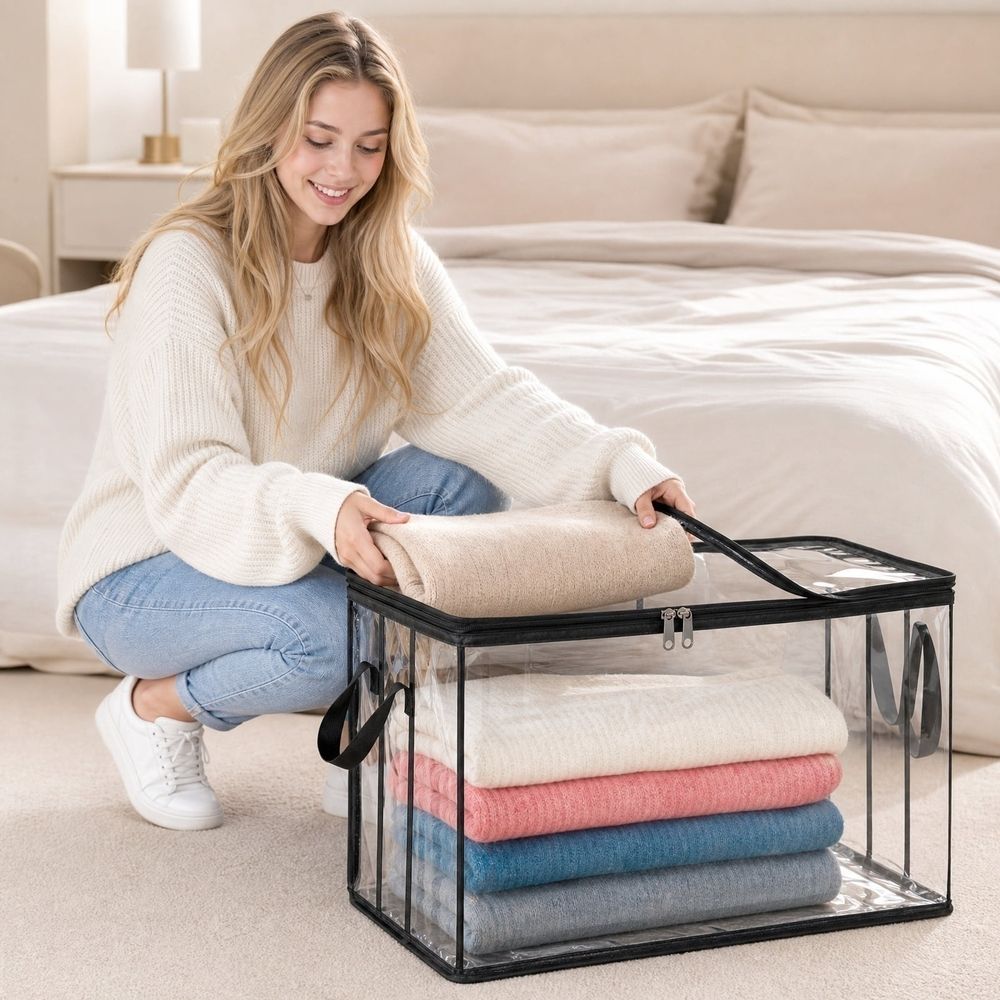 Storage Bins, Pvc Black Toy Storage Bag, Clear StorageBins with Zipper, The Clear Storage（6 Pack）
