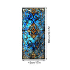 Stained Glass Window Privacy Film,Static Cling Blue Decorative Window Cling,UV Blocking Removable Translucent Film for Home Glass Door,17.5x39.3in