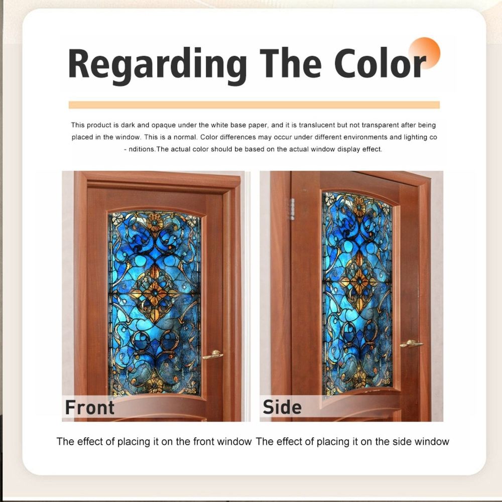 Stained Glass Window Privacy Film,Static Cling Blue Decorative Window Cling,UV Blocking Removable Translucent Film for Home Glass Door,17.5x39.3in