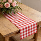 13x72in Linen Table Runner,Red and White Buffalo Plaid Checkered Scarf,Farmhouse Decorative Runner for Dining Room,Kitchen,Christmas Thanksgiving Holiday Party