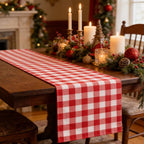 13x72in Linen Table Runner,Red and White Buffalo Plaid Checkered Scarf,Farmhouse Decorative Runner for Dining Room,Kitchen,Christmas Thanksgiving Holiday Party