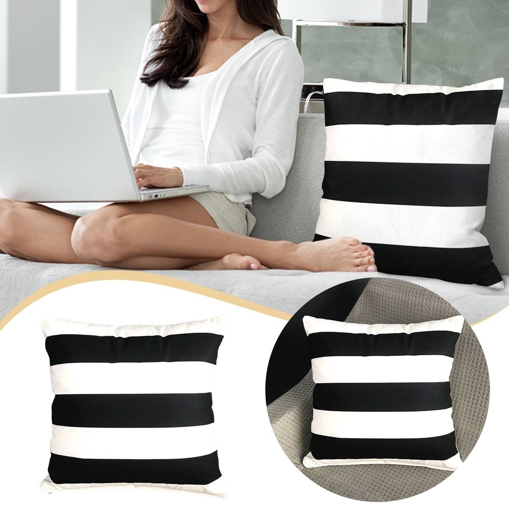 2PC Stripe Black and White Farmhouse Throw Pillow Covers, Pillow Case Soft Outdoor Pillow Case Cushion Covers for Sofa Bed Bedroom Car Chair Living Room,18x18 Inch