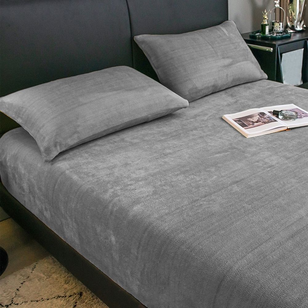 Flannel Sheets Queen 3-Piece Plush Fleece Sheet Bed Sets with 15" Deep Pocket Fitted Sheet and Pillowcase