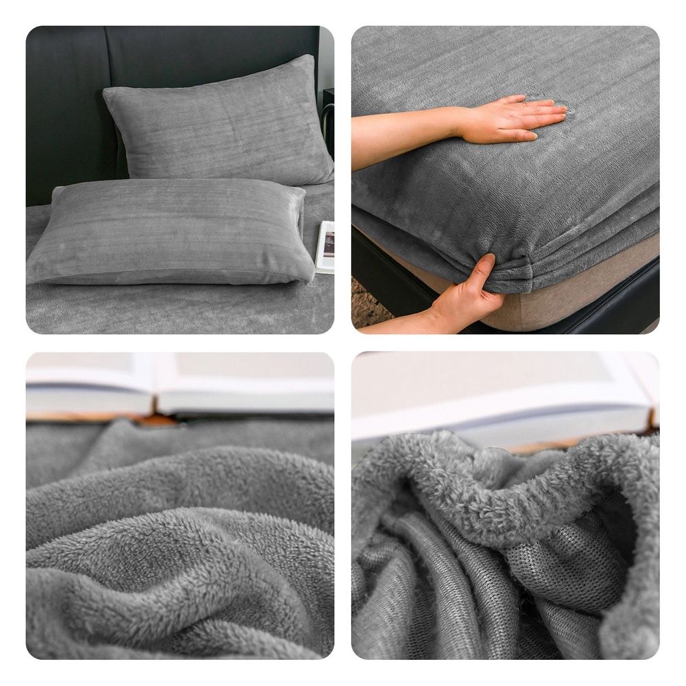 Flannel Sheets Queen 3-Piece Plush Fleece Sheet Bed Sets with 15" Deep Pocket Fitted Sheet and Pillowcase