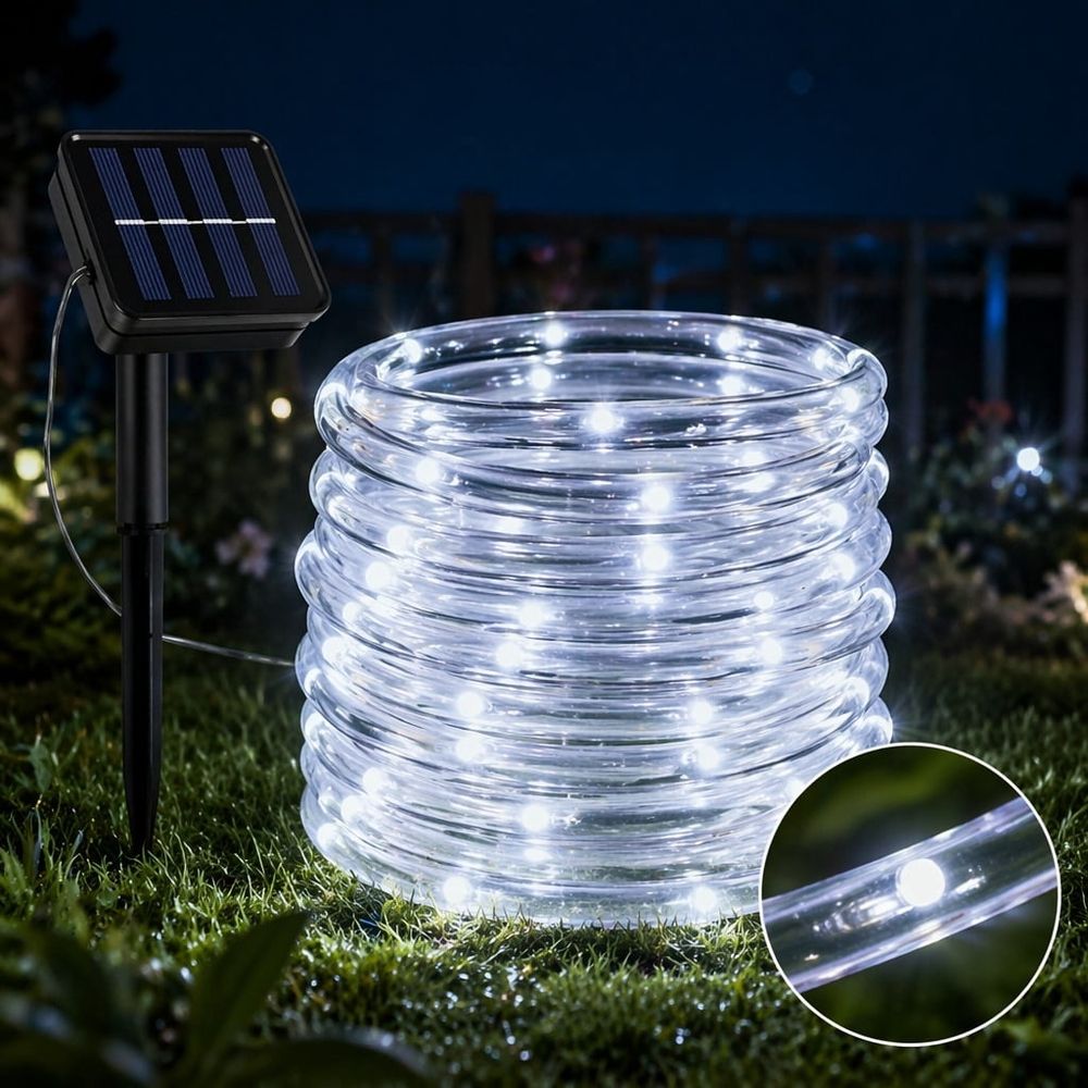 Solar Rope Lights Outdoor Waterproof LED 8 Modes 72.18ft 200 LEDs String Lights Holiday Garden Decoration Lighting, White