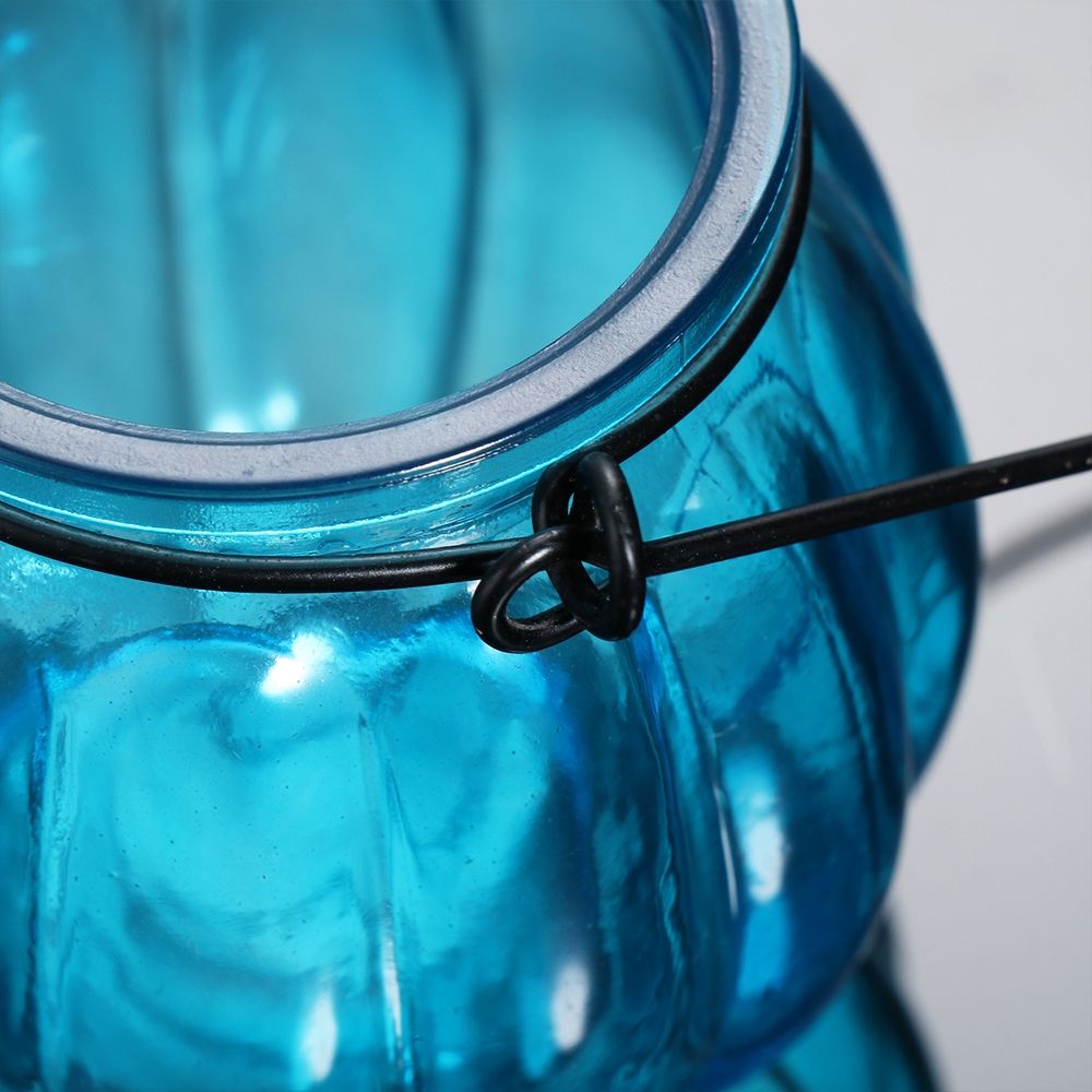 Blue Glass Pumpkin Candle Holder, Classic Tealight for Warm Glow Decor