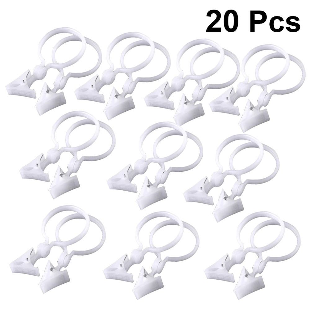20Pcs Plastic White Shower Curtain Clips Stable Curtain Clasp for Home Use