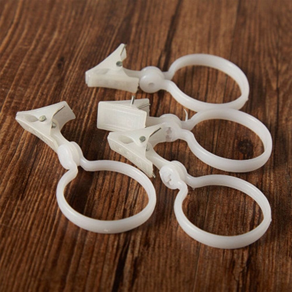 20Pcs Plastic White Shower Curtain Clips Stable Curtain Clasp for Home Use