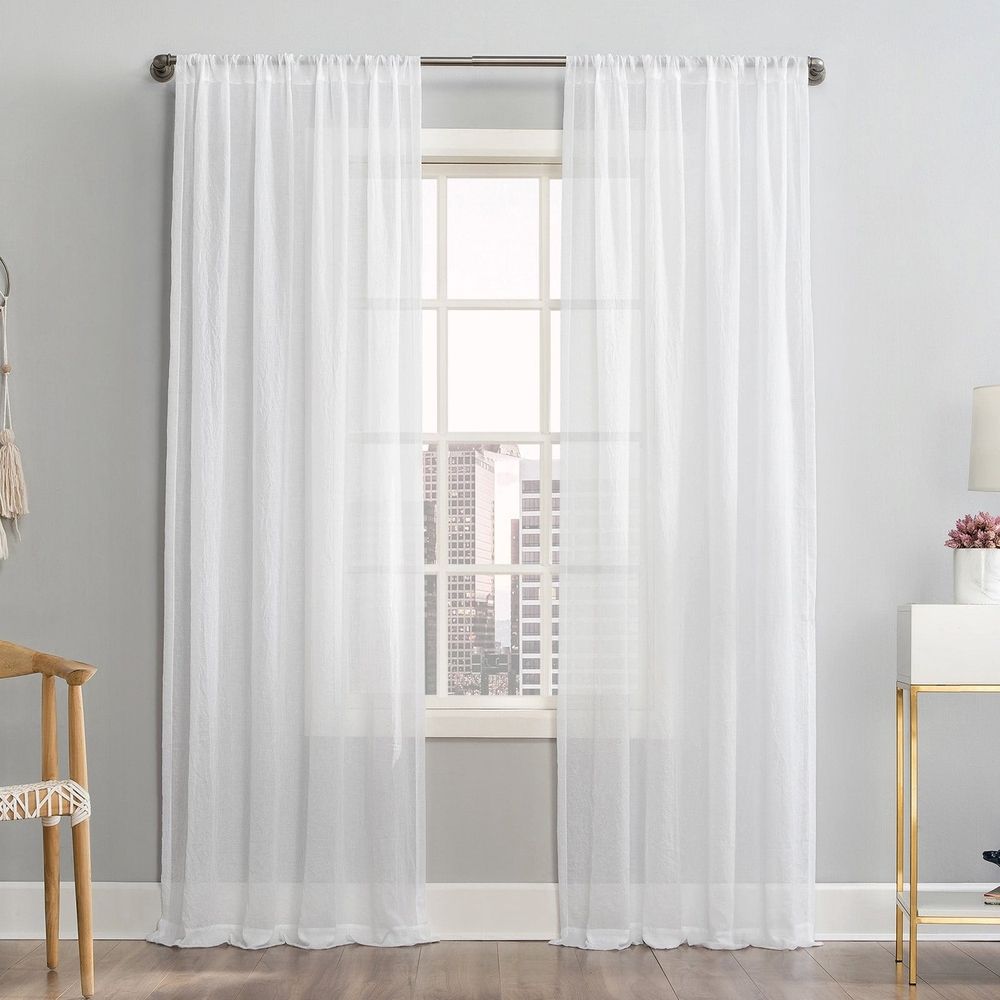 Curtains*2 Pieces White Sheer Curtains Linen Look Semi Transparent Voile White Curtains for Living Dining Room Drapes 54 X 84 Inch Long Set of 2 Panels White Sheer Curtains Linen Look