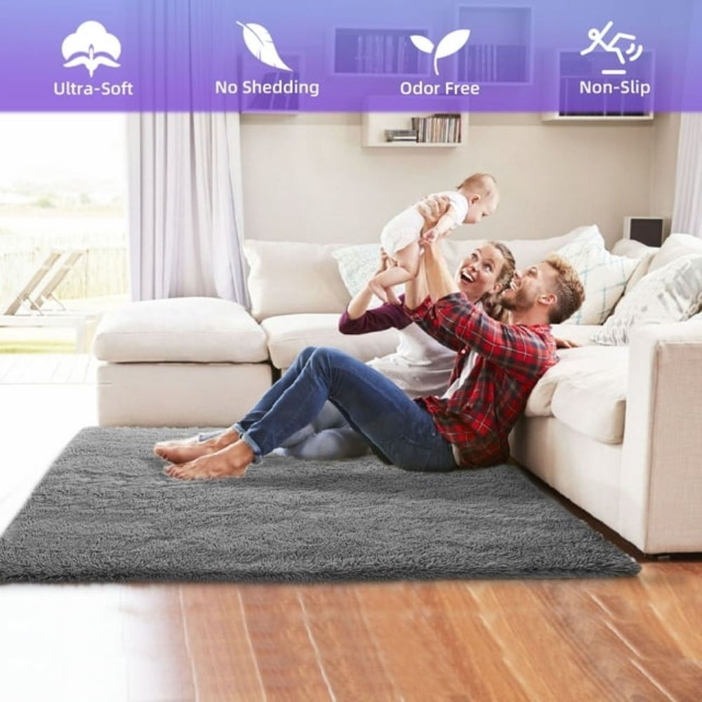 1X Carpet Shag Light Gray Area Rug 3' X 5' Soft Area Rugs for Living Room Bedroom Kids Room Decor Carpet Light Gray
