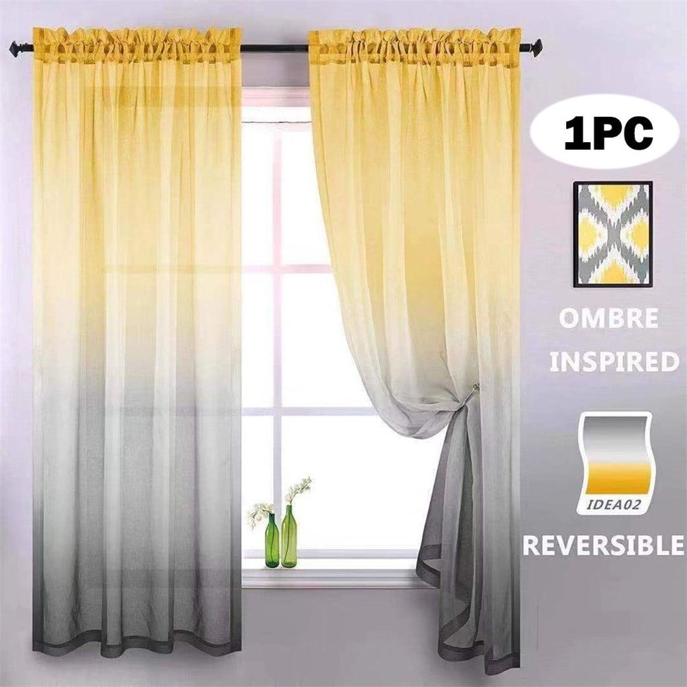 2m Length Yellow and Grey Sheer Curtains 1 Panels Set Window Curtains for Bedroom Kitchen Decor,Bright Yellow and Light Gray