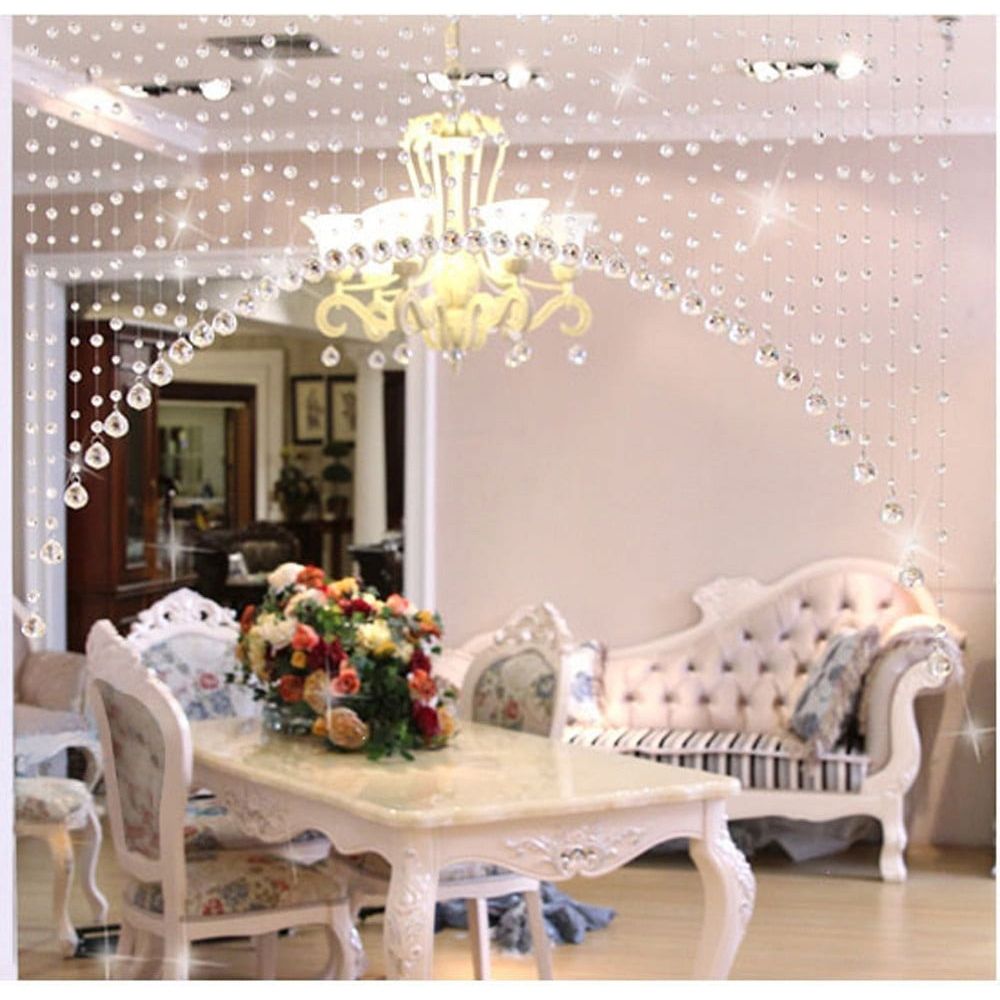 Strings Crystal Beaded Curtain, Arched Door String Curtain, Hanging Doorway Room Divider Suitable for Home, Coffee House, Bedroom, Restaurant.