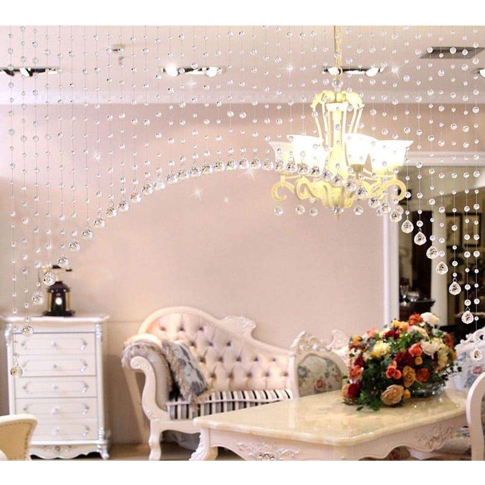 Strings Crystal Beaded Curtain, Arched Door String Curtain, Hanging Doorway Room Divider Suitable for Home, Coffee House, Bedroom, Restaurant.