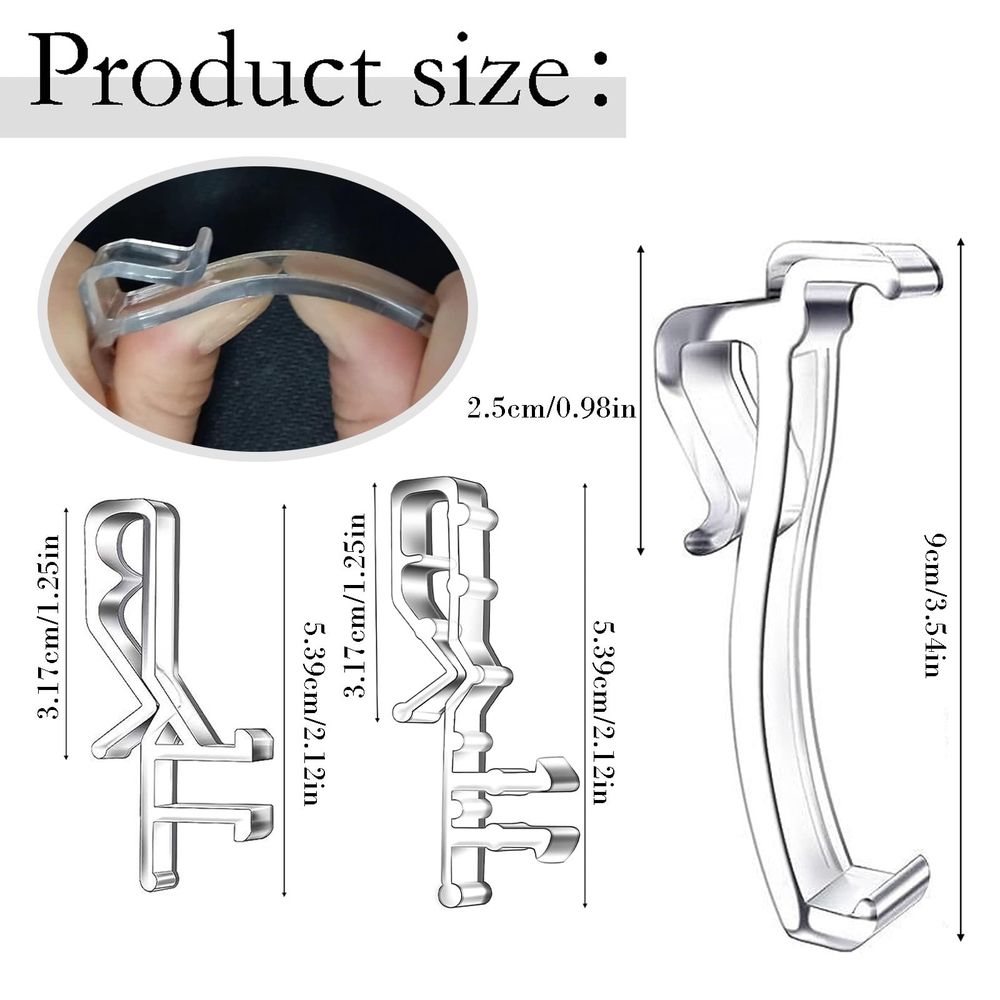 Textile Curtain Clips, 18-Piece Clear Curtain Positioning Clips, 2.1in Plastic Hidden Curtain Clips, Easy Installation No Drilling, Suitable for Home/Shop/Hotel Curtain Fixation