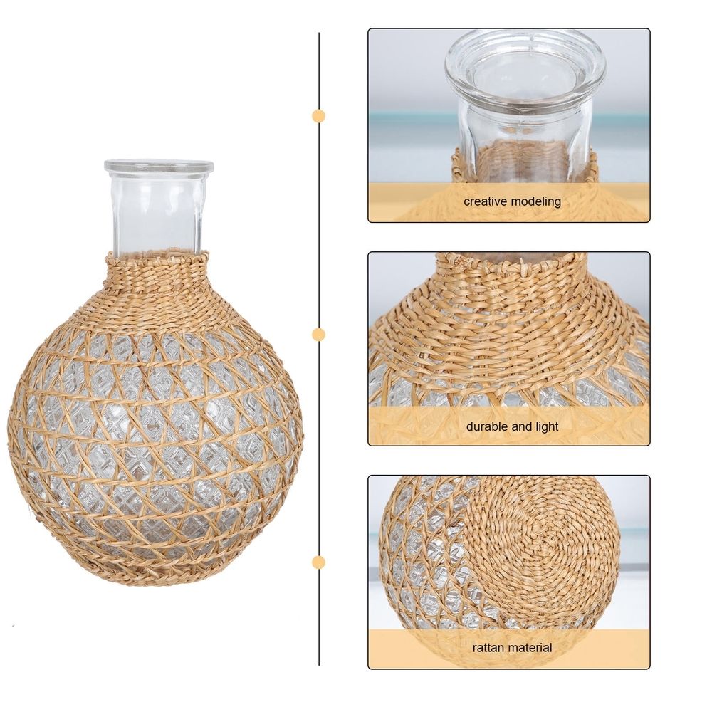 Rattan Glass Vase Assorted Color Creative Hydroponic Table Decor