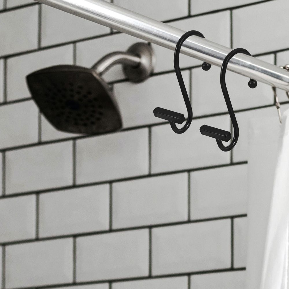 12 Pcs Shower Hooks Hangers Curtain Bathroom Hook 7.50X6.00X2.50CM Black