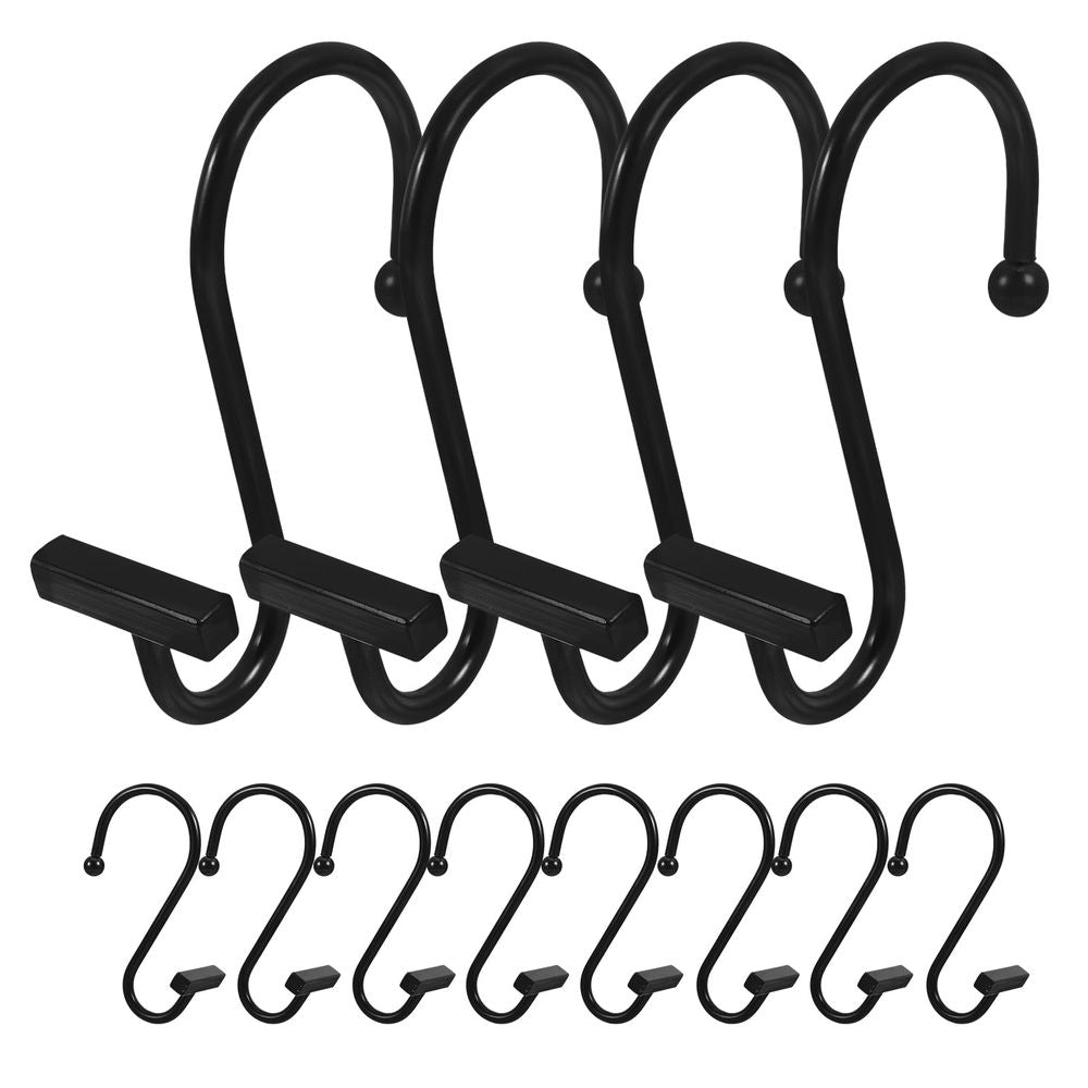 12 Pcs Shower Hooks Hangers Curtain Bathroom Hook 7.50X6.00X2.50CM Black