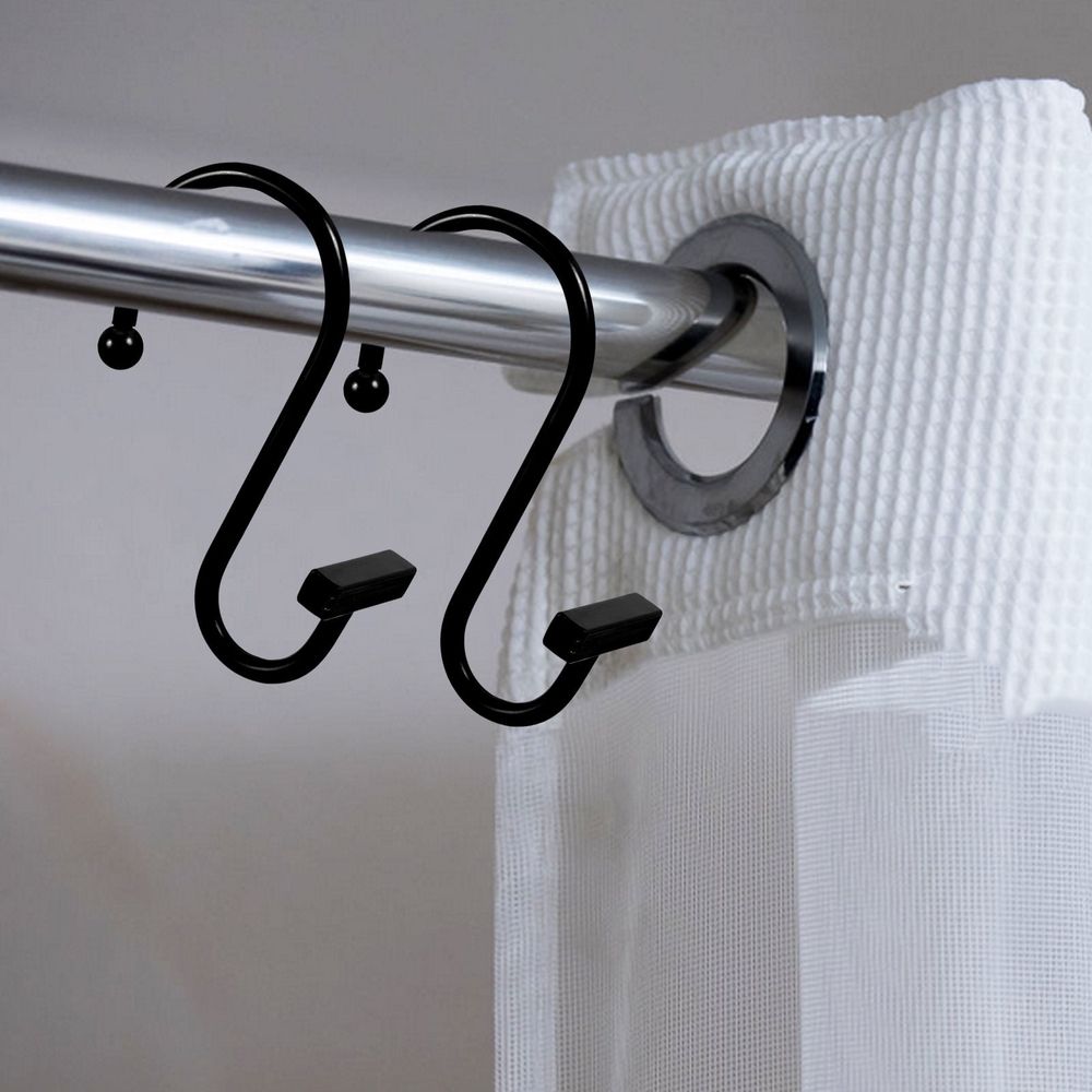 12 Pcs Shower Hooks Hangers Curtain Bathroom Hook 7.50X6.00X2.50CM Black