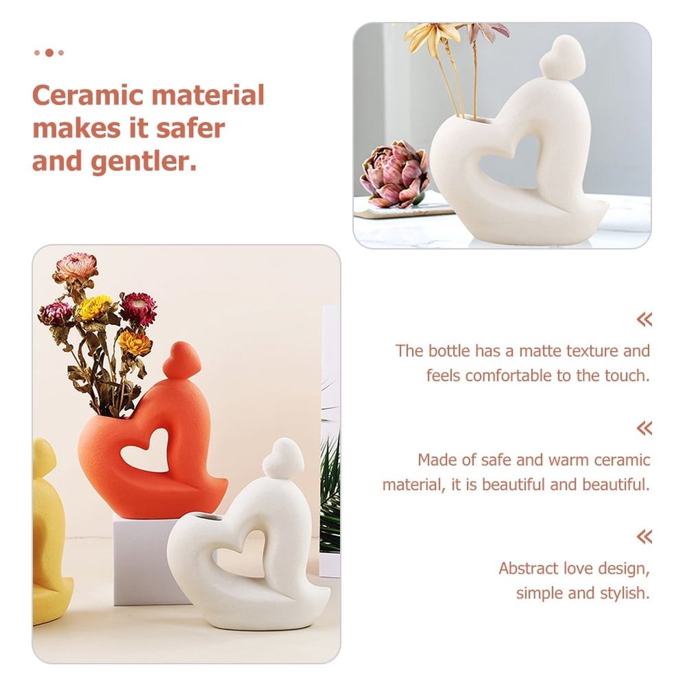 Ceramic Heart-Shaped Vase in White for Home Flower Arrangements