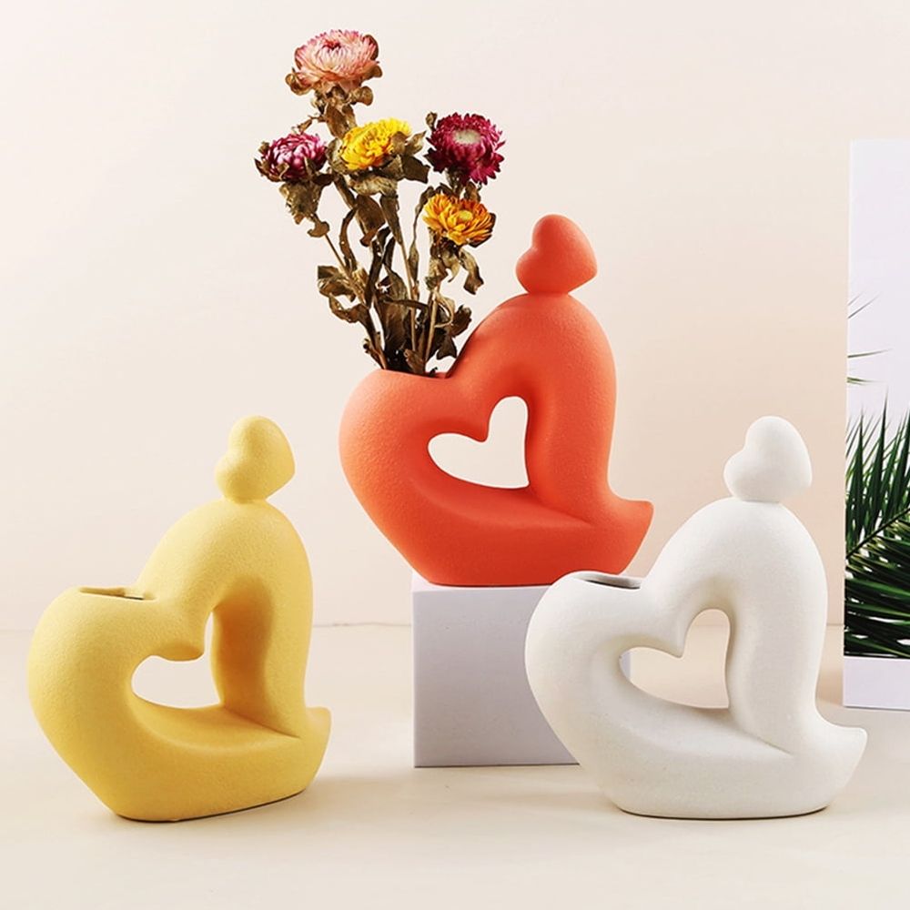Ceramic Heart-Shaped Vase in White for Home Flower Arrangements