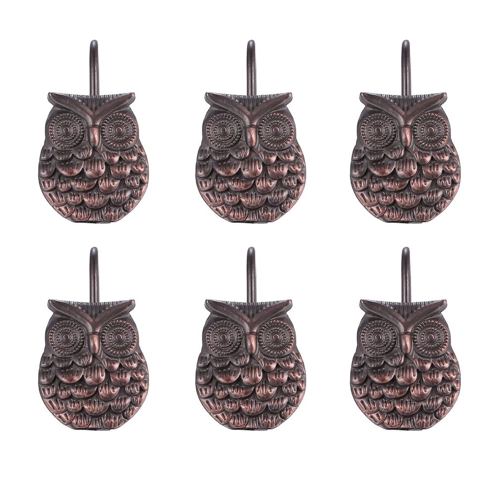 Easy Install Owl Shower Curtain Hooks, Brown, 12 Pieces - Home Decor Accessories
