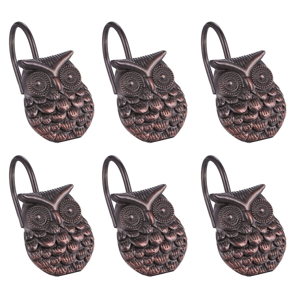 Easy Install Owl Shower Curtain Hooks, Brown, 12 Pieces - Home Decor Accessories