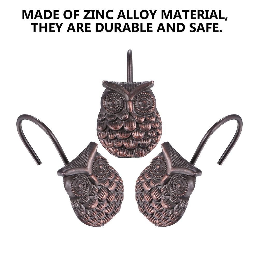 Easy Install Owl Shower Curtain Hooks, Brown, 12 Pieces - Home Decor Accessories