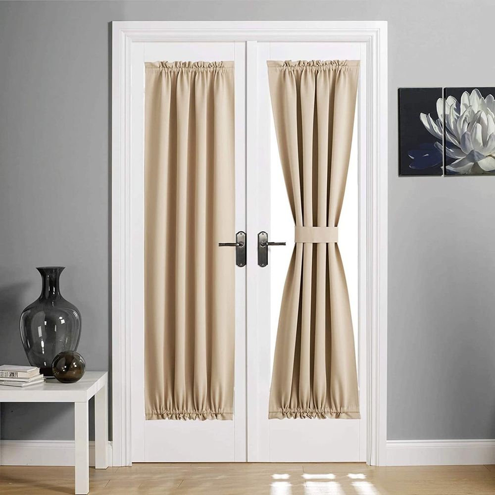 French Door Curtains Rod Pocket Thermal Curtain for Doors Or Glass Window Curtain Panel Beige(Curtain Buckle Not Included) 1*Curtain