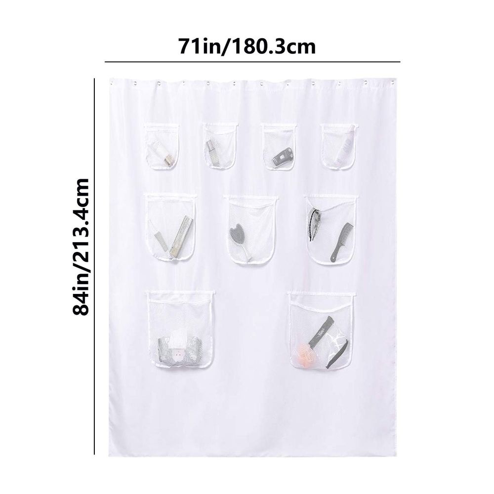 Extra Long Fabric Shower Curtain or Liner With 9 Mesh Pocket 71 X 84 Inch Water Odorless Washable and Proof Shower Curtain