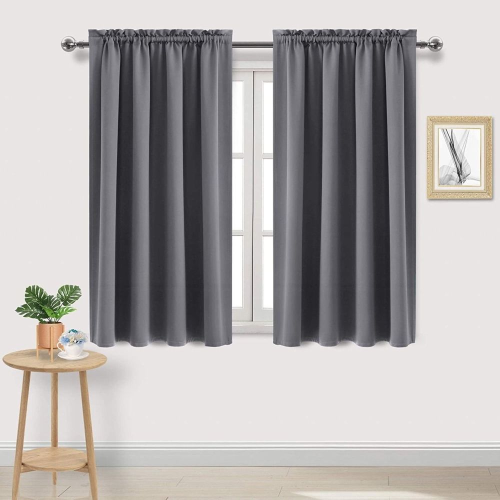 2*Curtain Grey Curtains Thermal Insulated Noise Reducing Energy Efficiency Small Window Decor for Kitchen Bedroom Bathroom Gray 1 Pair Curtain