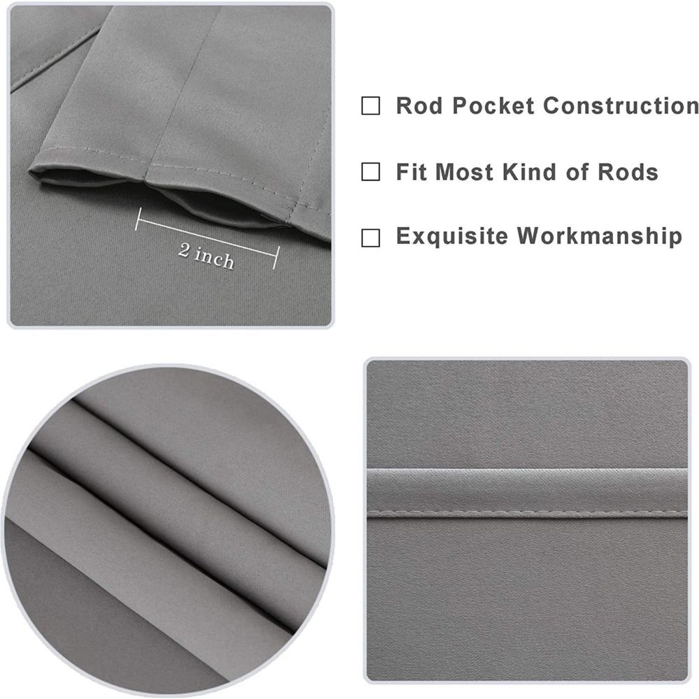 2*Curtain Grey Curtains Thermal Insulated Noise Reducing Energy Efficiency Small Window Decor for Kitchen Bedroom Bathroom Gray 1 Pair Curtain