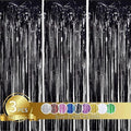 3X Black Rain Silk Curtain 3Pcs Black Metallic Foil Fringe Curtains Black Photo Booth Streamer Curtain Photo Booth Props Party Birthday Halloween Christmas New Year Decor Curtain