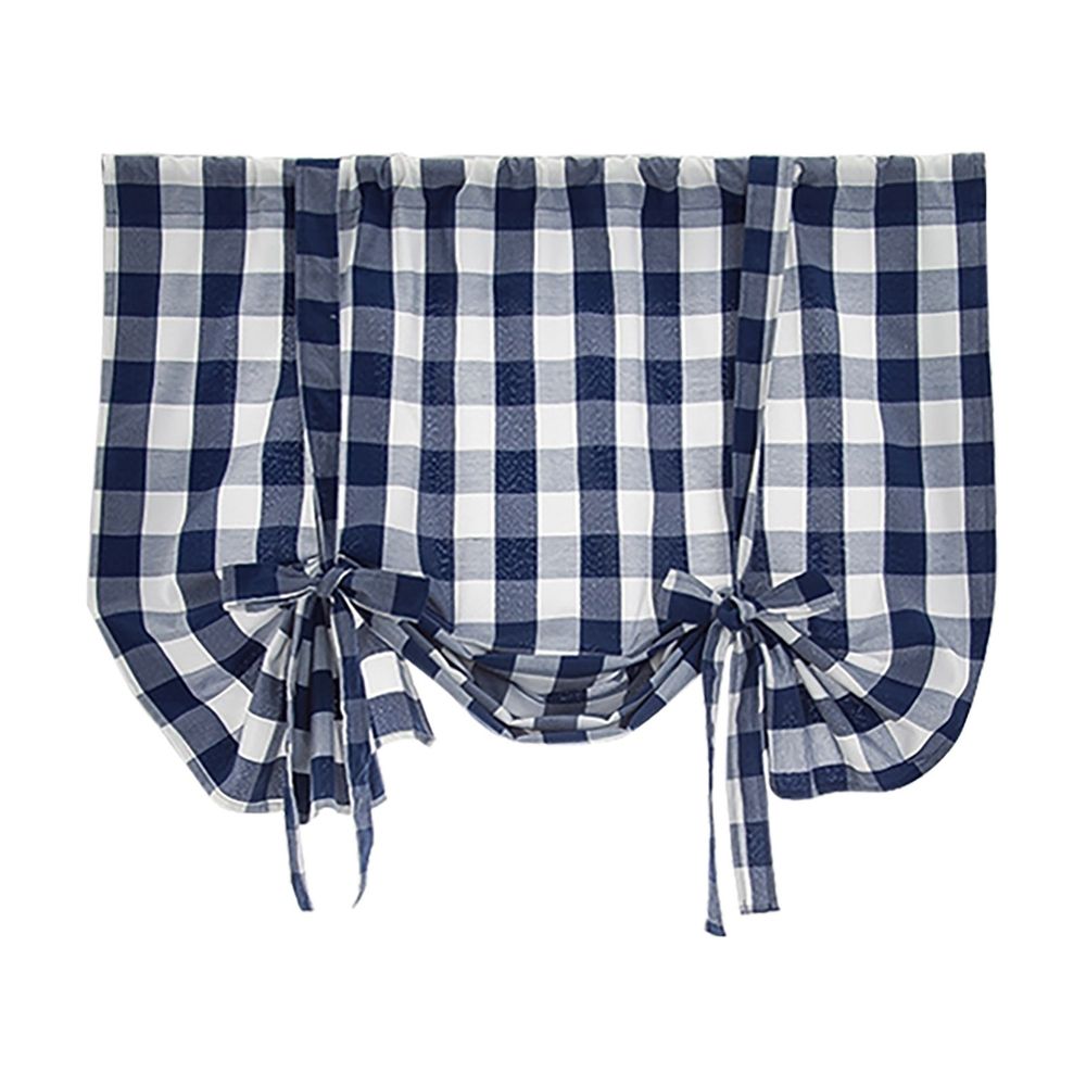 1*Curtain Blue and White Check Up Curtains Farmhouse Thermal Insulated Window Adjustable Balloon Curtain for Small Window Curtain