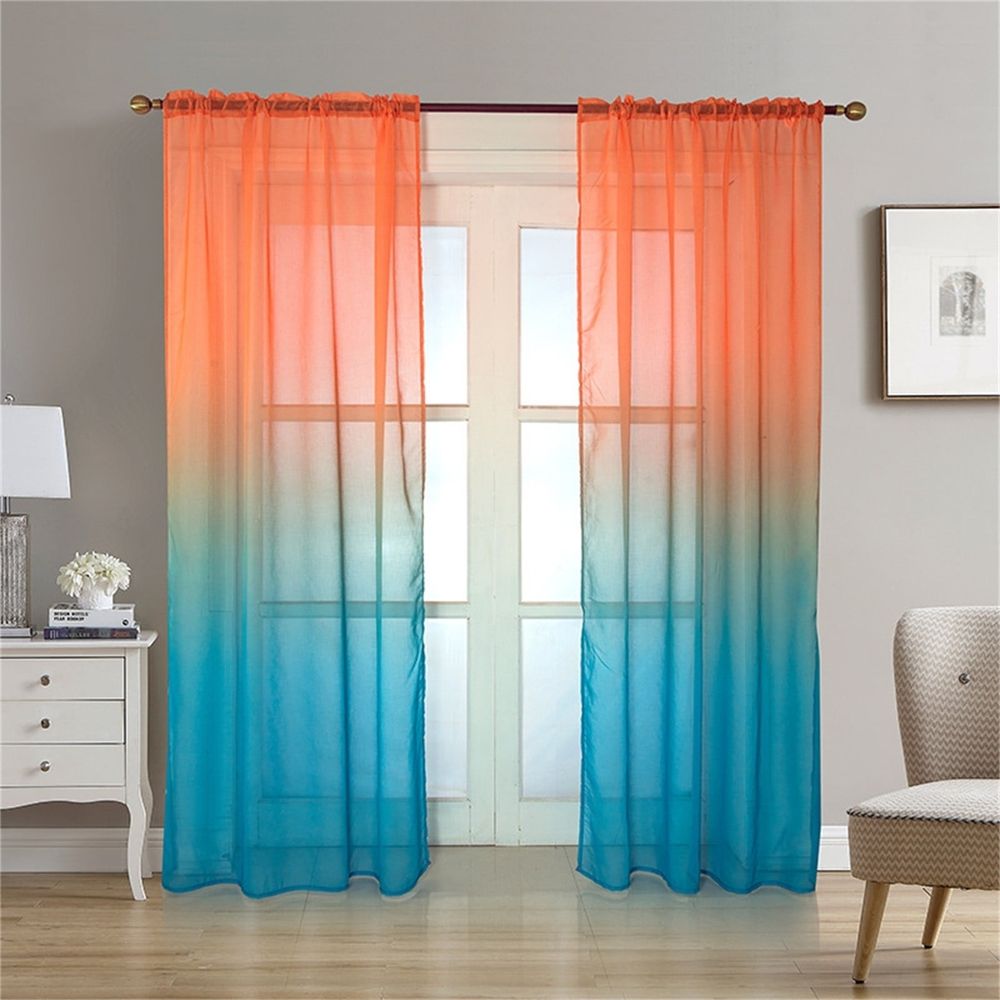 1X Gradient Curtain Polyester Curtains Gradient Semi Voile Rod Pocket Curtains for Bedroom and Living Room Gradient Window Drapes Room Darkening Curtains for Living Room Curtain